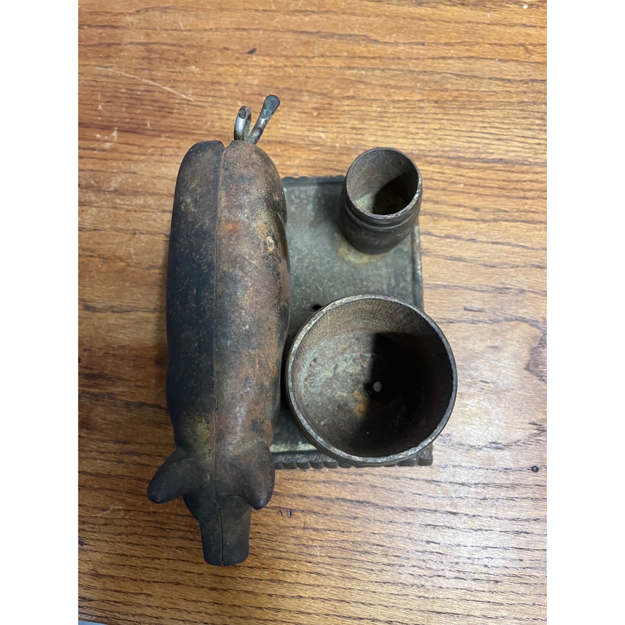 RARE Antique 19th c. Cast Iron Figural Pig Hog Cigar Cutter & Match Holder