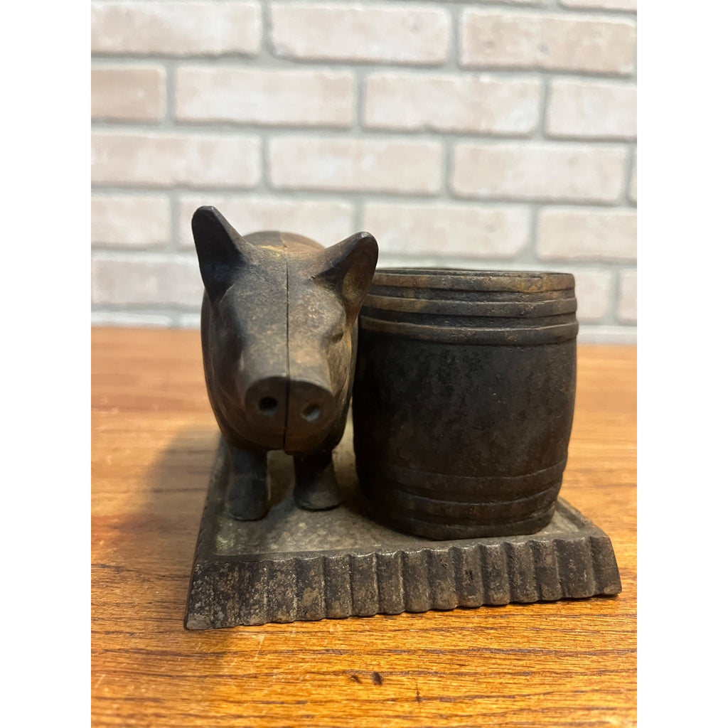 RARE Antique 19th c. Cast Iron Figural Pig Hog Cigar Cutter & Match Holder