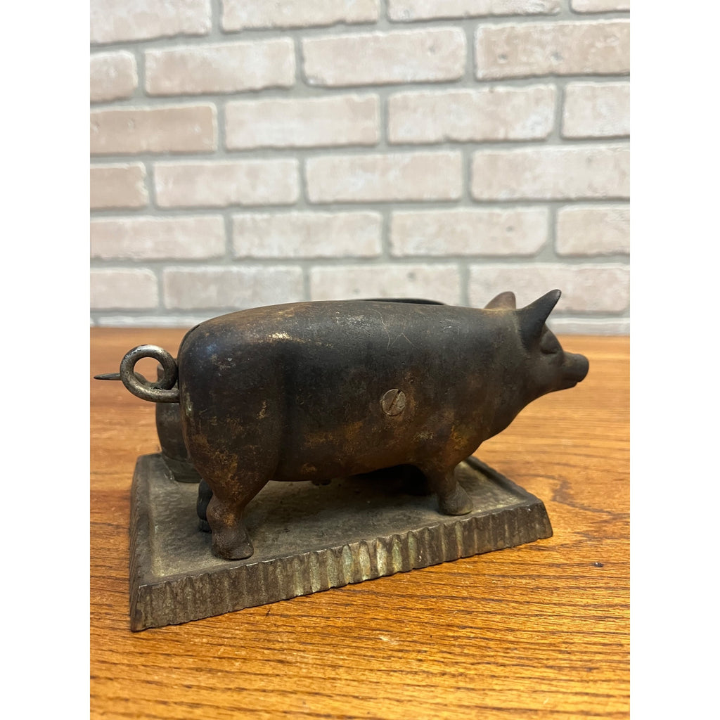RARE Antique 19th c. Cast Iron Figural Pig Hog Cigar Cutter & Match Holder