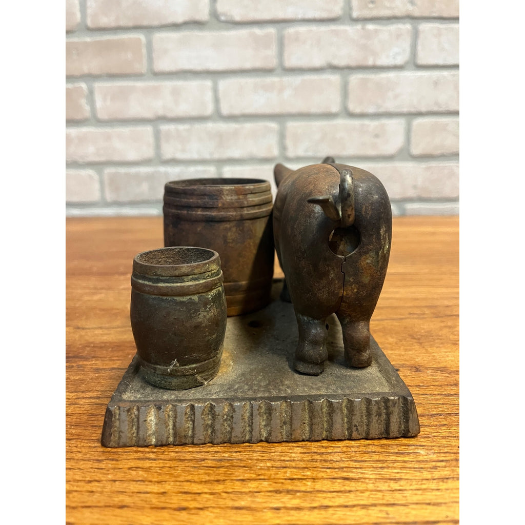 RARE Antique 19th c. Cast Iron Figural Pig Hog Cigar Cutter & Match Holder