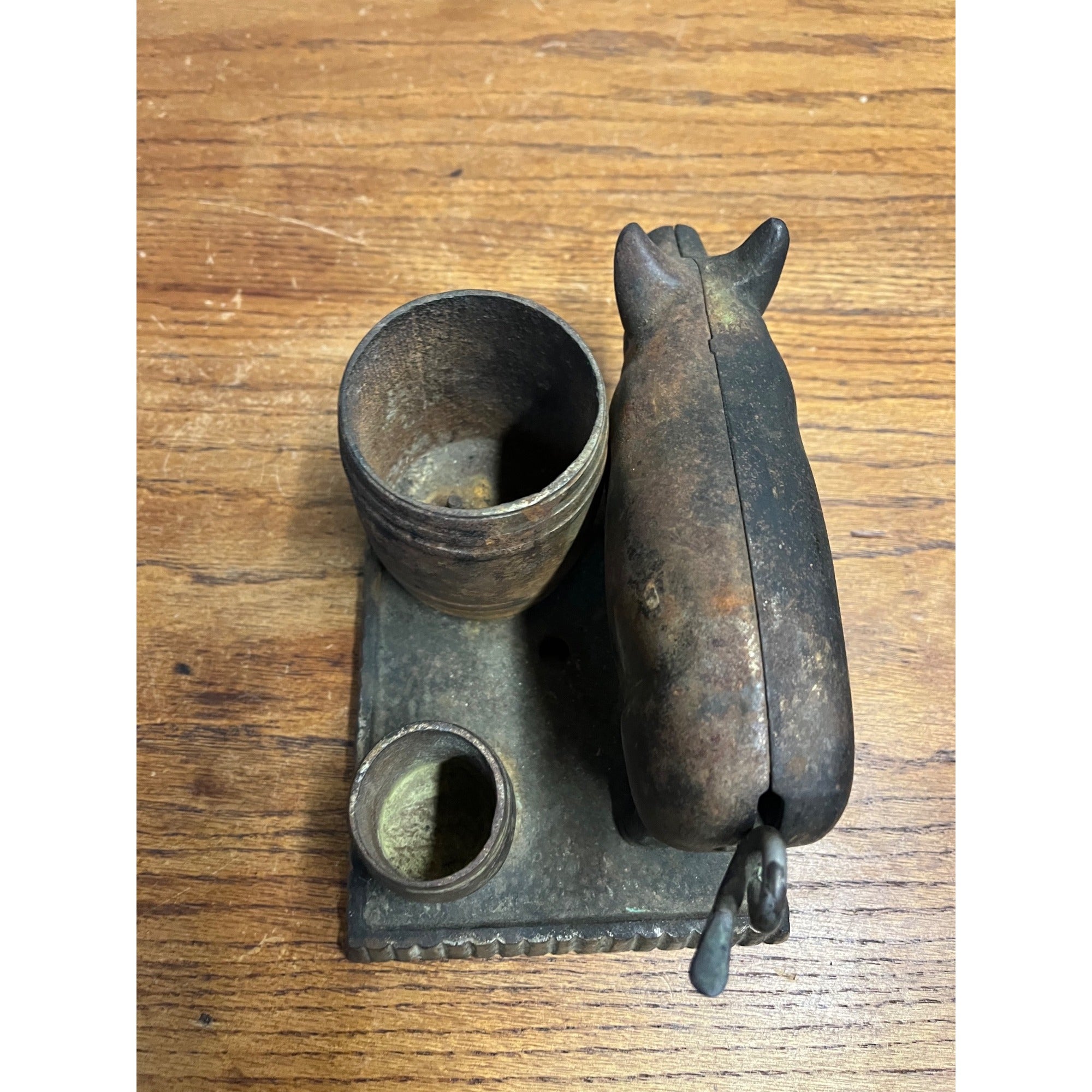 RARE Antique 19th c. Cast Iron Figural Pig Hog Cigar Cutter & Match Holder