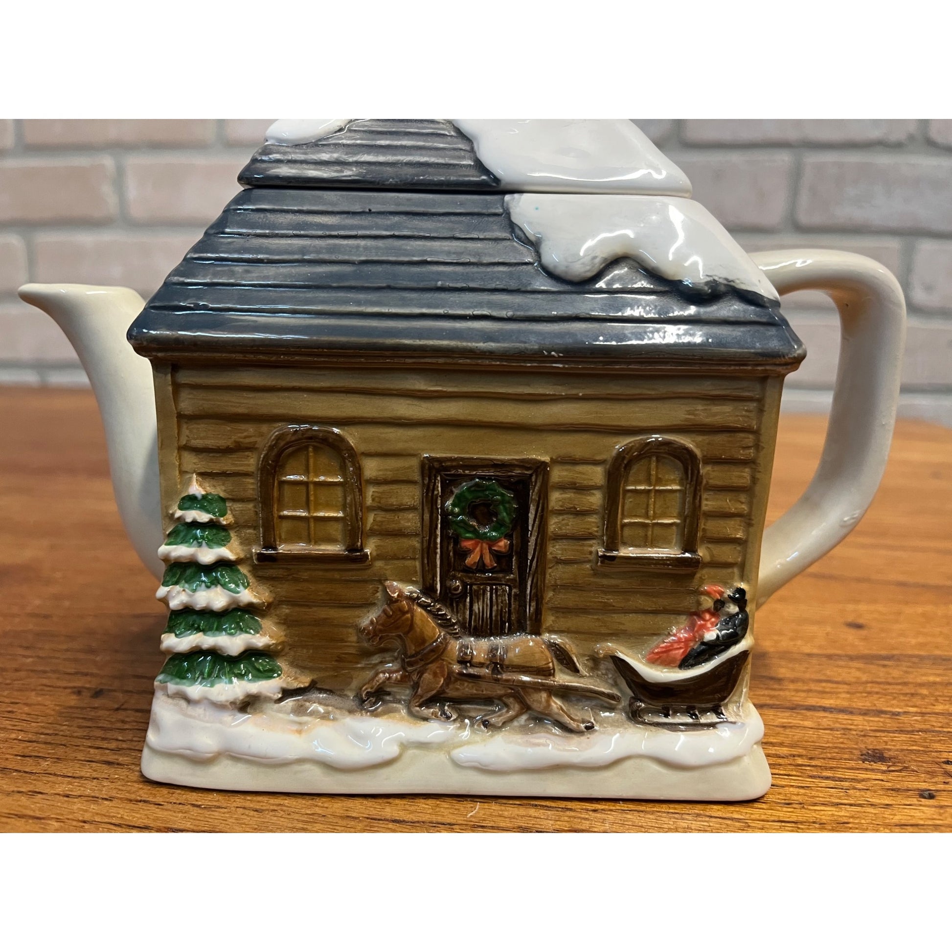 Vintage Otagiri Holiday House Teapot Ceramic Christmas Snow Covered Cabin