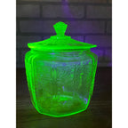 Vintage Anchor Hocking Princess Green Uranium Depression Glass Cookie Jar Lidded