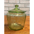 Vintage Anchor Hocking Princess Green Uranium Depression Glass Cookie Jar Lidded