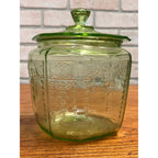 Vintage Anchor Hocking Princess Green Uranium Depression Glass Cookie Jar Lidded