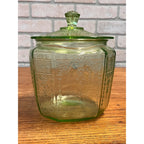 Vintage Anchor Hocking Princess Green Uranium Depression Glass Cookie Jar Lidded