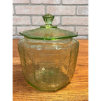Vintage Anchor Hocking Princess Green Uranium Depression Glass Cookie Jar Lidded
