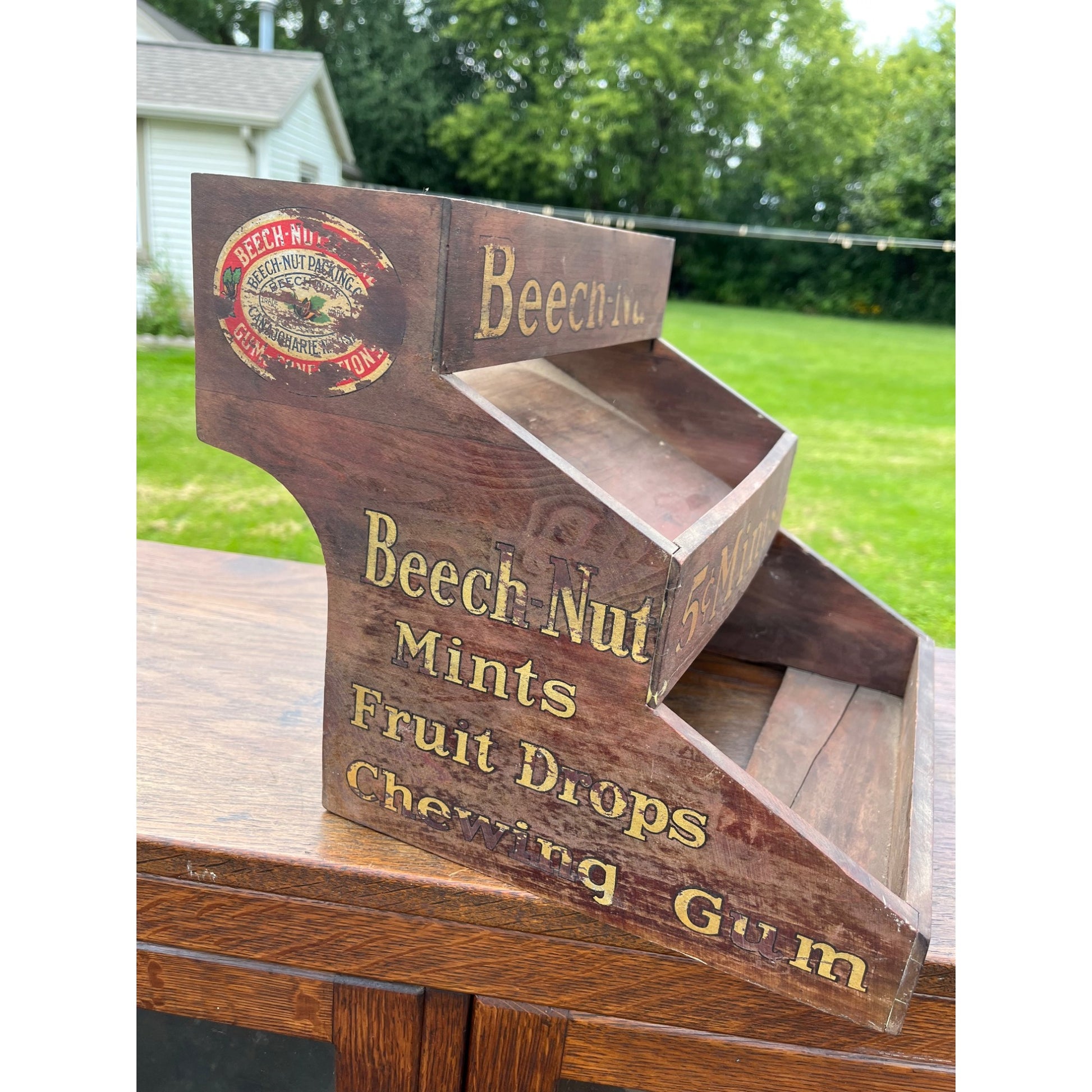 Vintage 1930s Beech-Nut Mints & Fruit Drops Wooden Store Display Rack