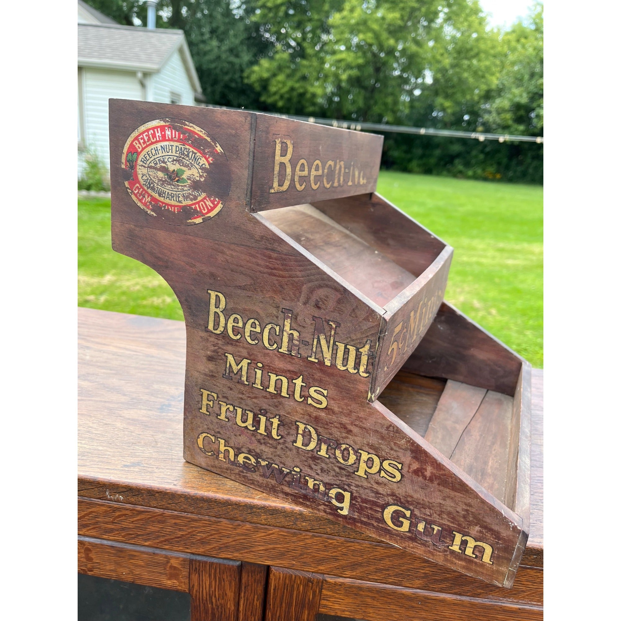 Vintage 1930s Beech-Nut Mints & Fruit Drops Wooden Store Display Rack