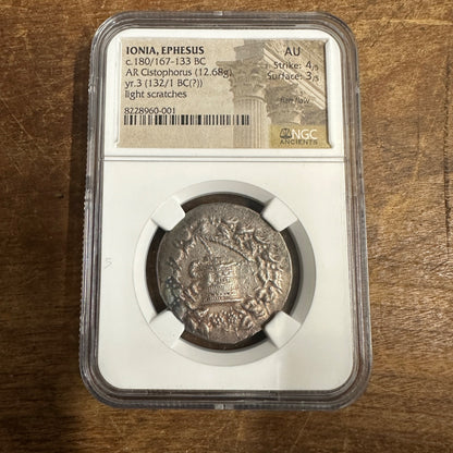 AR CISTOPHORUS c. 180/167-133 B.C. IONIA EPHESUS NGC AU 4/5 3/5 RARE 12.68g