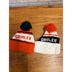 Pair Baltimore Orioles Winter Hats Pom Pom Orange White Black
