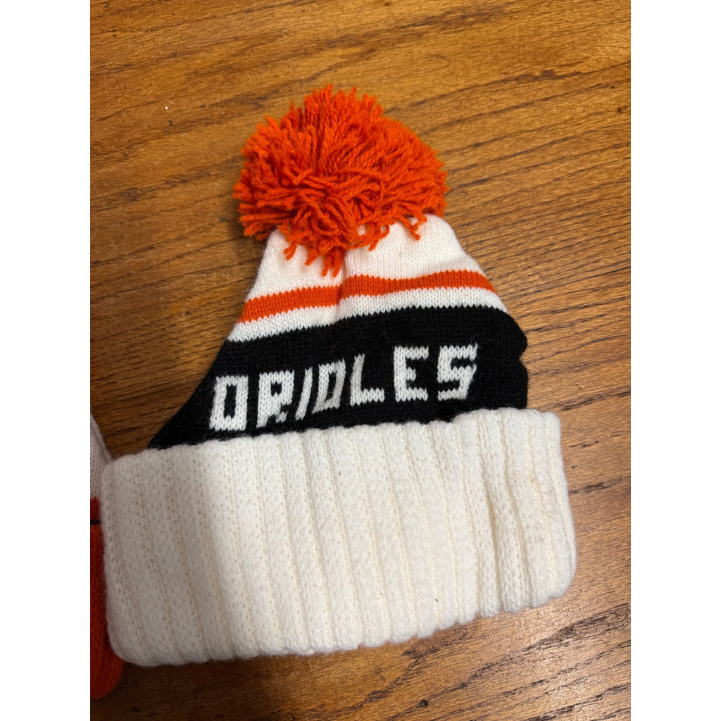 Pair Baltimore Orioles Winter Hats Pom Pom Orange White Black