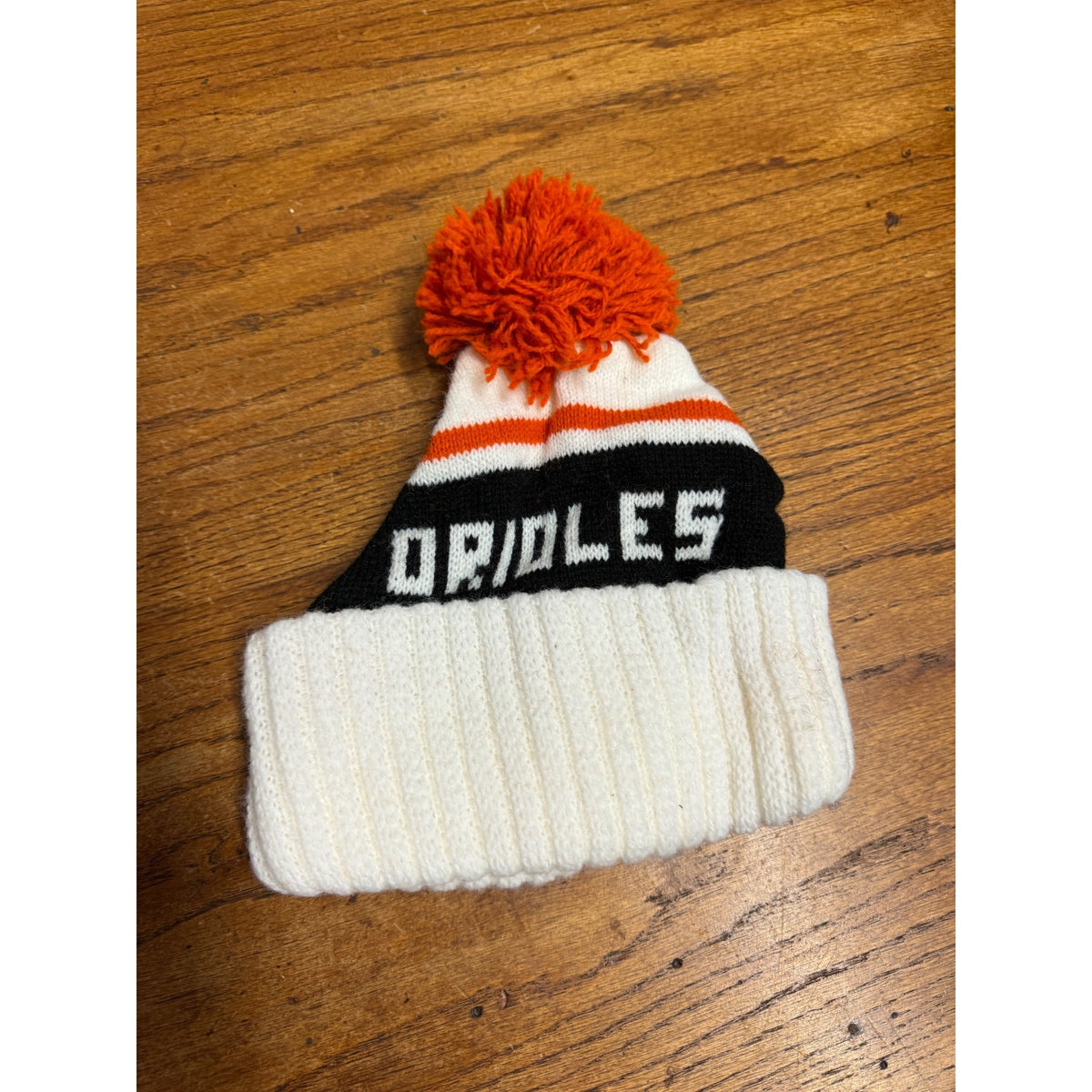 Pair Baltimore Orioles Winter Hats Pom Pom Orange White Black