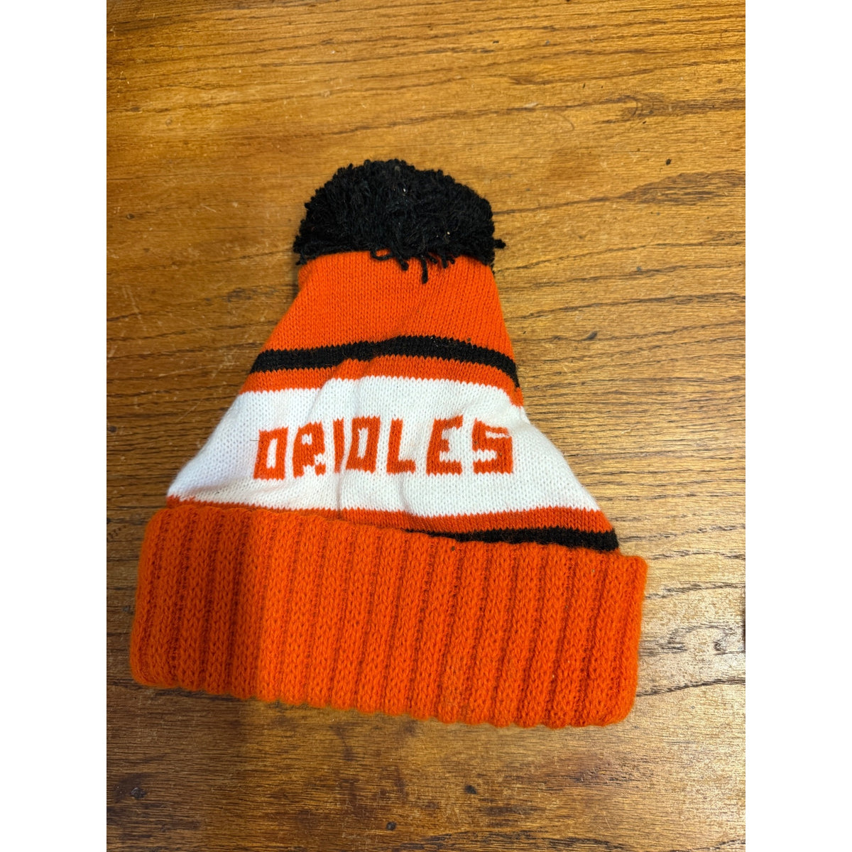 Pair Baltimore Orioles Winter Hats Pom Pom Orange White Black