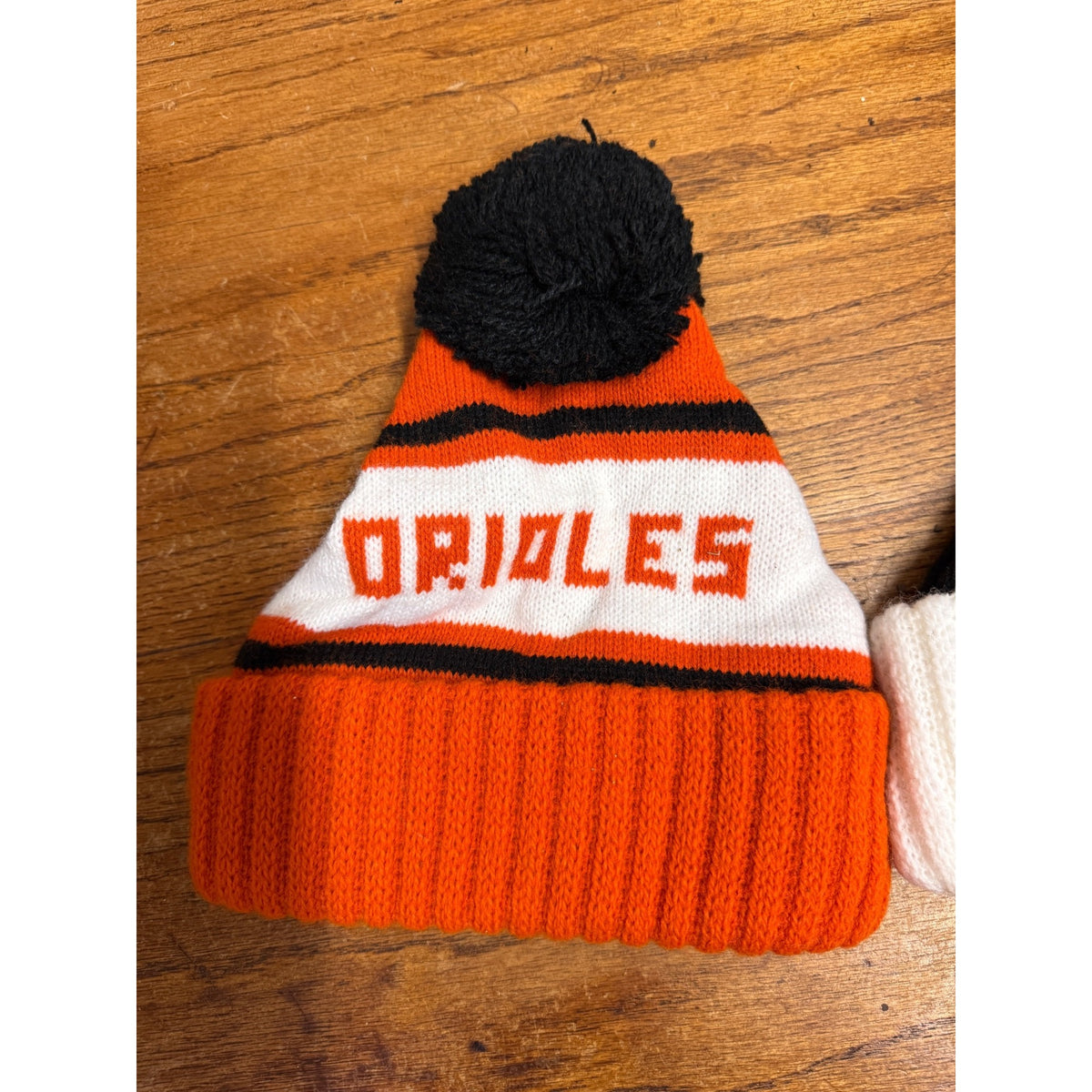 Pair Baltimore Orioles Winter Hats Pom Pom Orange White Black