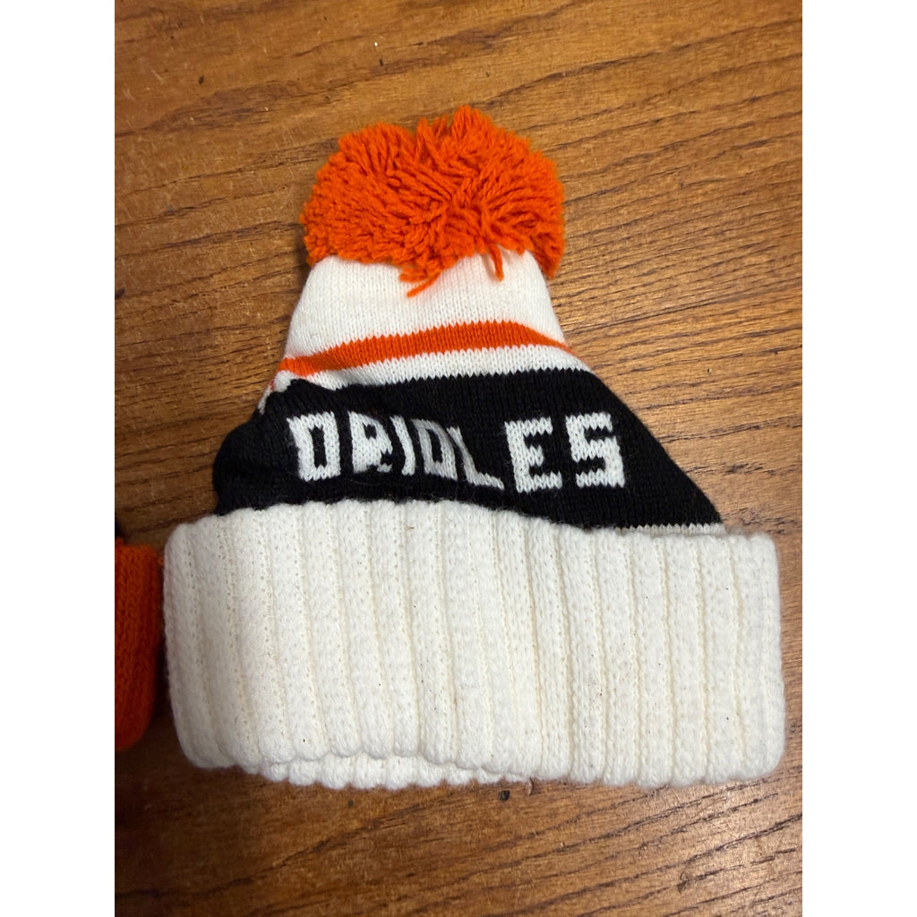 Pair Baltimore Orioles Winter Hats Pom Pom Orange White Black