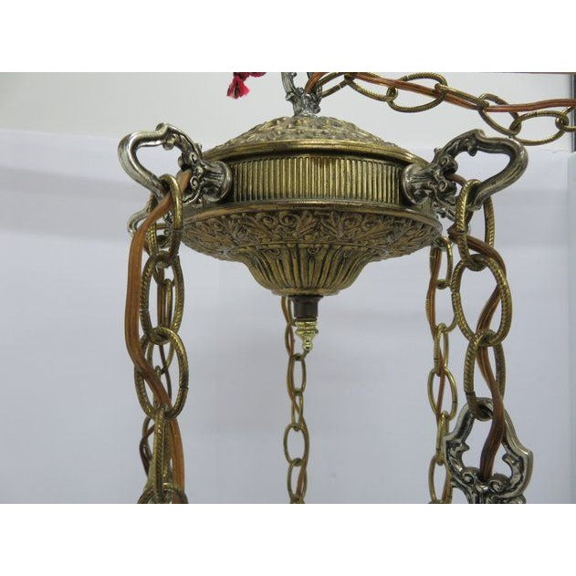 Stunning Hollywood Regency 5 Tier Hanging Tulip Swag Iridescent Glass Lamp
