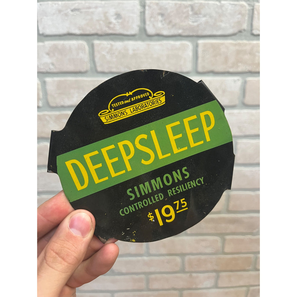 Vintage 1920's Simmons Deepsleep Spring Mattresses Tin Metal Badge Sign