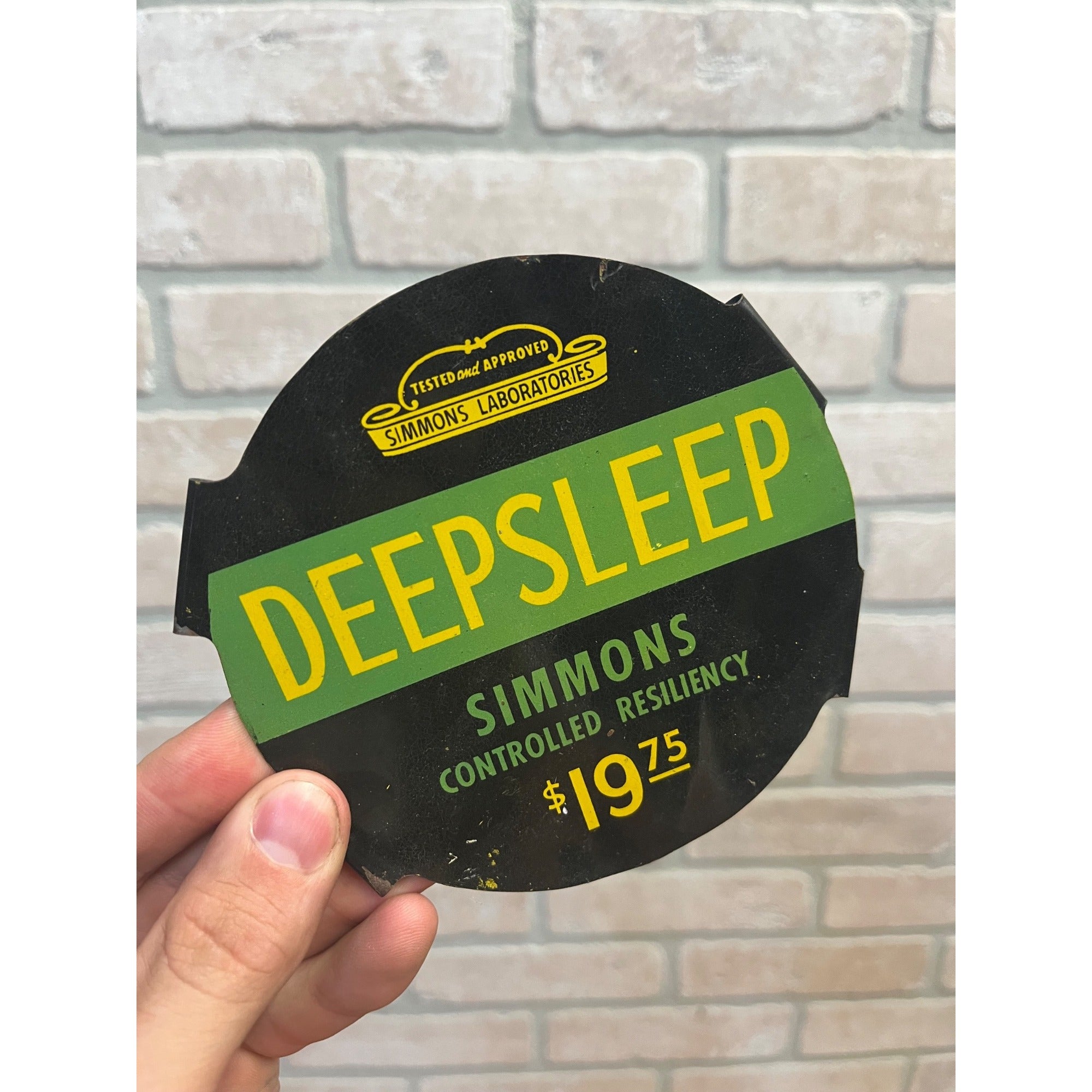 Vintage 1920's Simmons Deepsleep Spring Mattresses Tin Metal Badge Sign