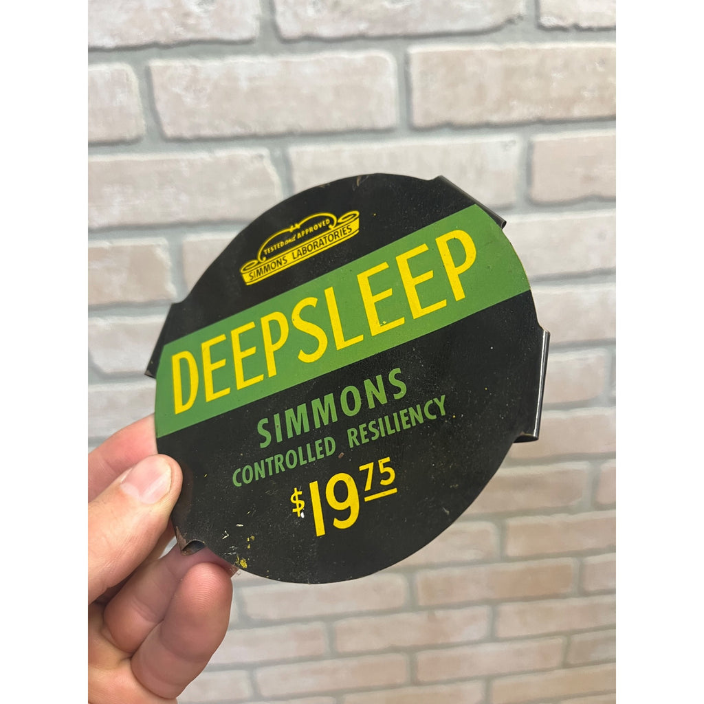 Vintage 1920's Simmons Deepsleep Spring Mattresses Tin Metal Badge Sign