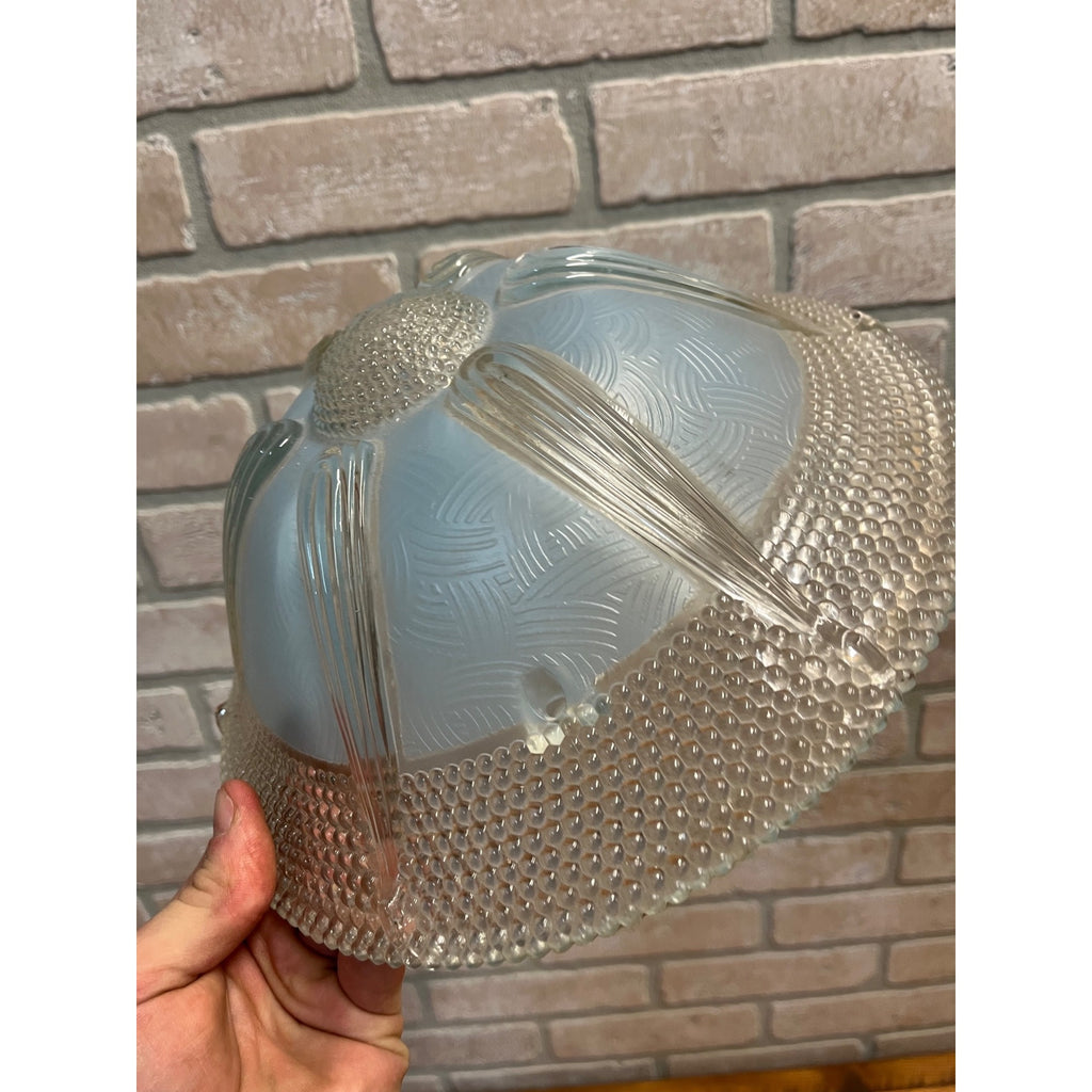 Vintage Art Deco Ceiling Light Fixture 3-Chain Blue Hobnail Glass Shade 10.25"