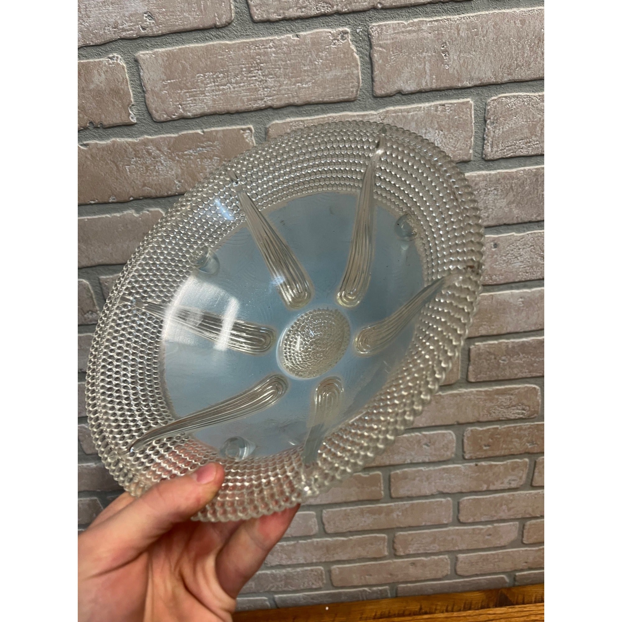 Vintage Art Deco Ceiling Light Fixture 3-Chain Blue Hobnail Glass Shade 10.25"