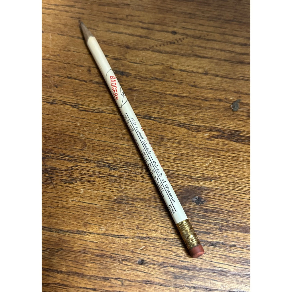 Vintage 1961 University of Wisconsin Badgers Pencil Football Schedule Wooden