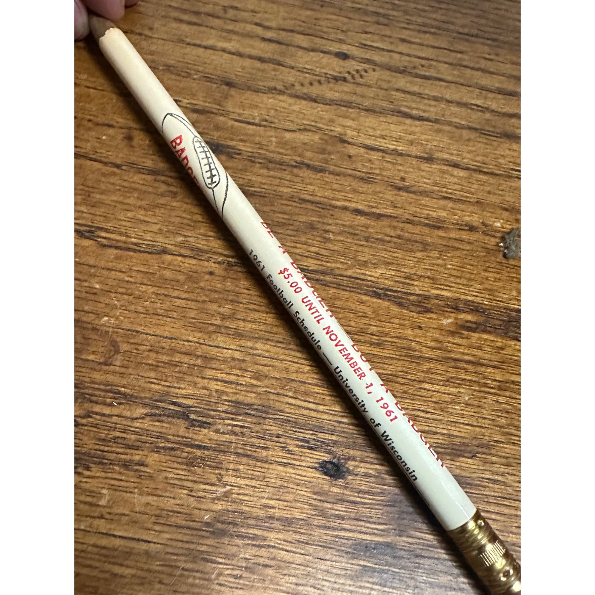 Vintage 1961 University of Wisconsin Badgers Pencil Football Schedule Wooden