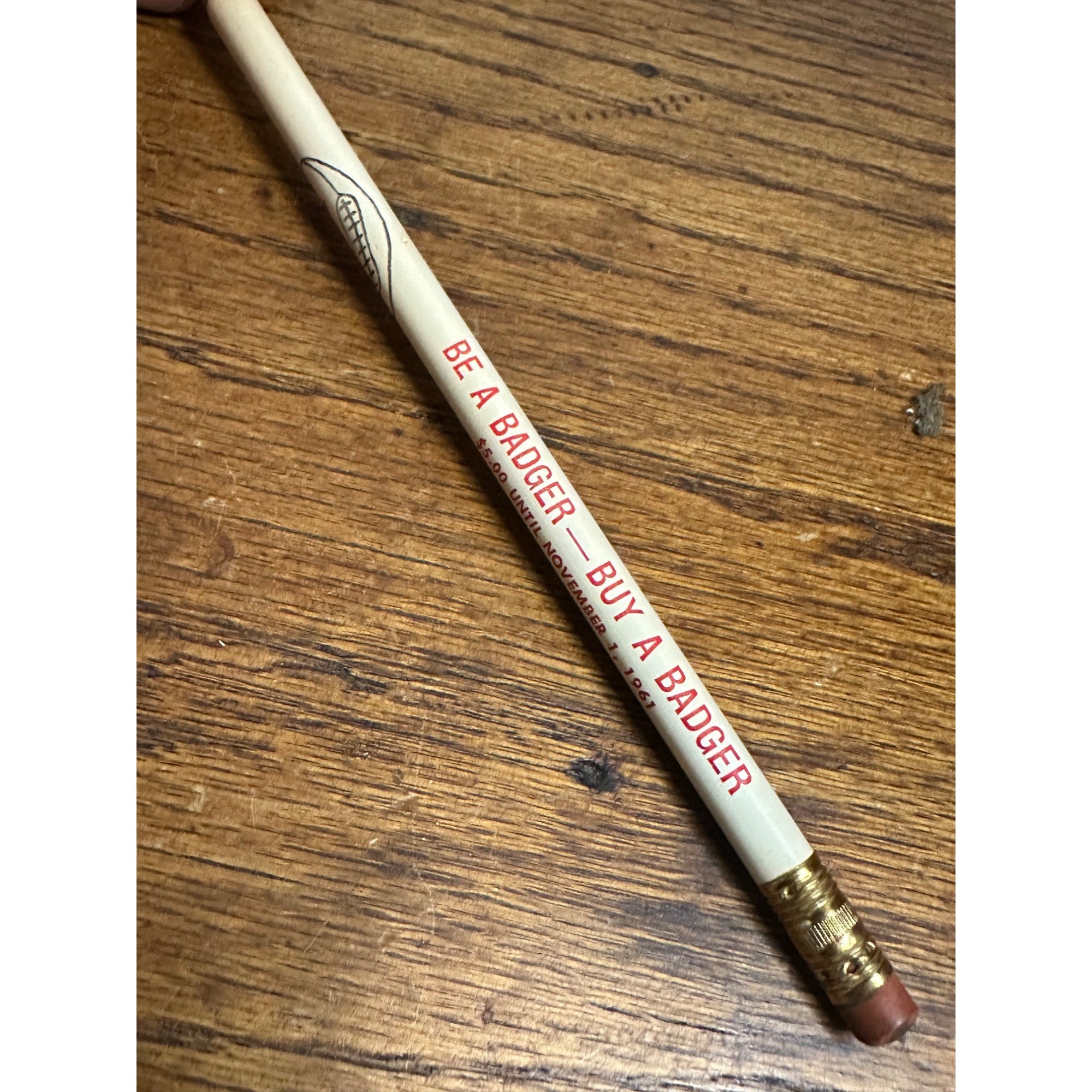 Vintage 1961 University of Wisconsin Badgers Pencil Football Schedule Wooden