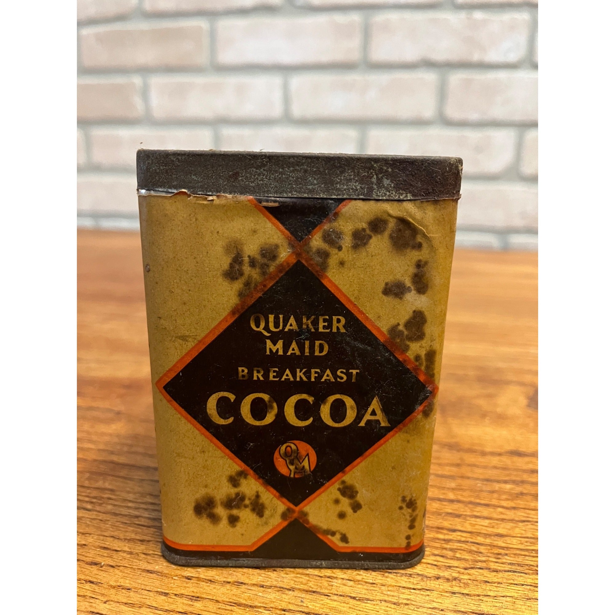 Vintage 1920s Quaker Maid Cocoa Tin Can Advertising Terre Haute Ind. Label