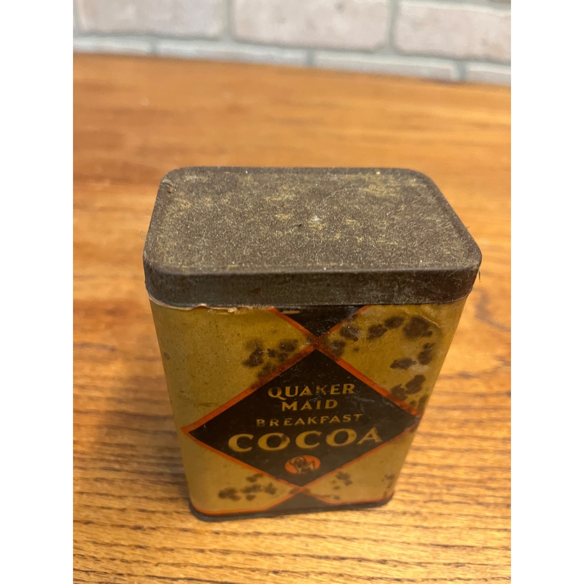 Vintage 1920s Quaker Maid Cocoa Tin Can Advertising Terre Haute Ind. Label