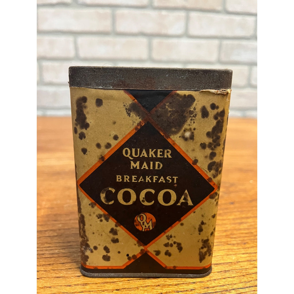 Vintage 1920s Quaker Maid Cocoa Tin Can Advertising Terre Haute Ind. Label