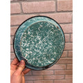 Antique Primitive Teal and White Swirl Enamel Graniteware Round Pie Pan/ Baking Dish/ Farmhouse Decor