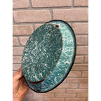 Antique Primitive Teal and White Swirl Enamel Graniteware Round Pie Pan/ Baking Dish/ Farmhouse Decor