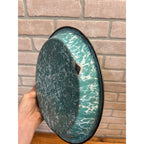 Antique Primitive Teal and White Swirl Enamel Graniteware Round Pie Pan/ Baking Dish/ Farmhouse Decor