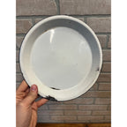 Antique Primitive Teal and White Swirl Enamel Graniteware Round Pie Pan/ Baking Dish/ Farmhouse Decor