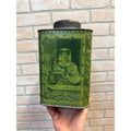Victorian Antique Green Lithograph Tin Tea Box Metal Decorative Scenes Primitive Kitchen Decor