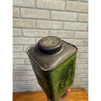 Victorian Antique Green Lithograph Tin Tea Box Metal Decorative Scenes Primitive Kitchen Decor
