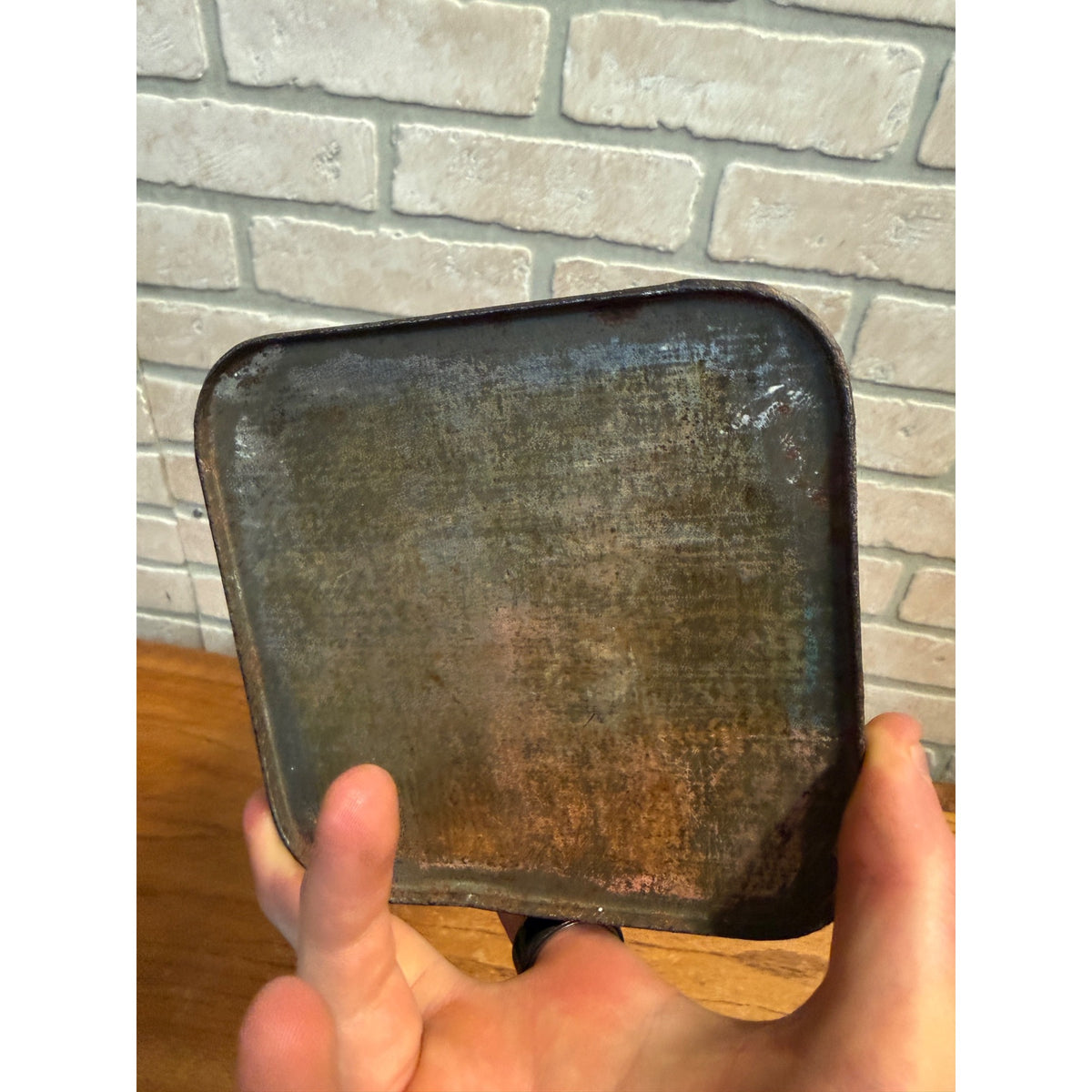 Victorian Antique Green Lithograph Tin Tea Box Metal Decorative Scenes Primitive Kitchen Decor
