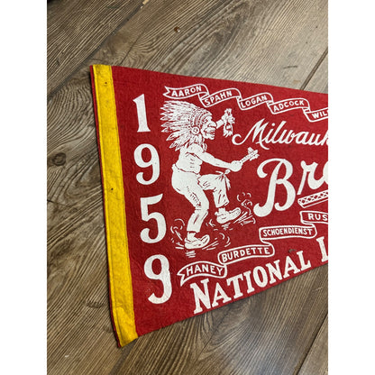 Original 1959 Milwaukee Braves National League Champions Pennant Hank Aaron