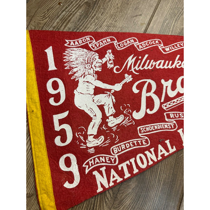 Original 1959 Milwaukee Braves National League Champions Pennant Hank Aaron