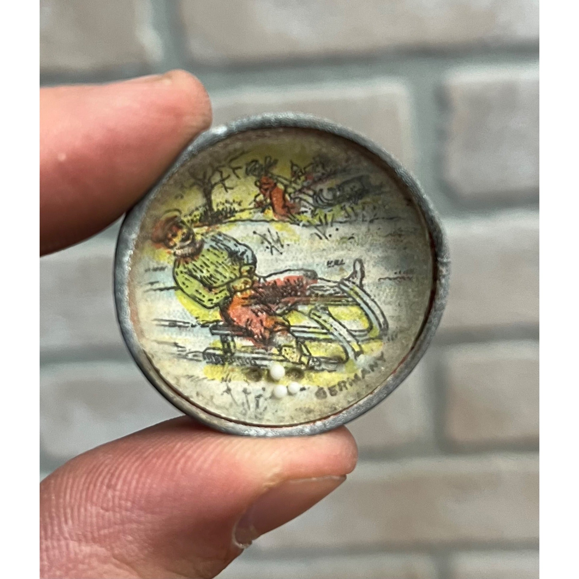 Vintage 1930s German Man Sledding Winter Dexterity Game Toy - Made in Germany