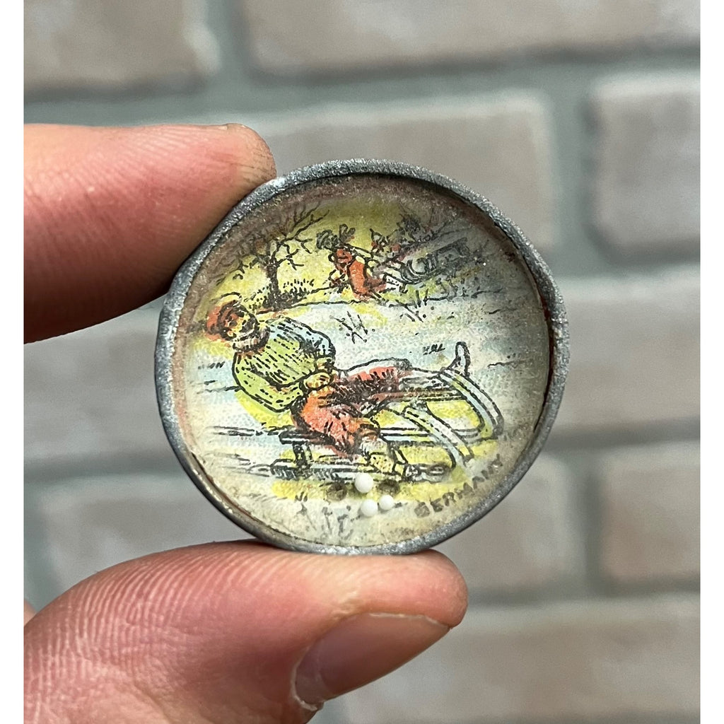 Vintage 1930s German Man Sledding Winter Dexterity Game Toy - Made in Germany