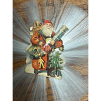Antique Victorian German Diecut Scrap Spun Glass Ornament Santa w/ Toys