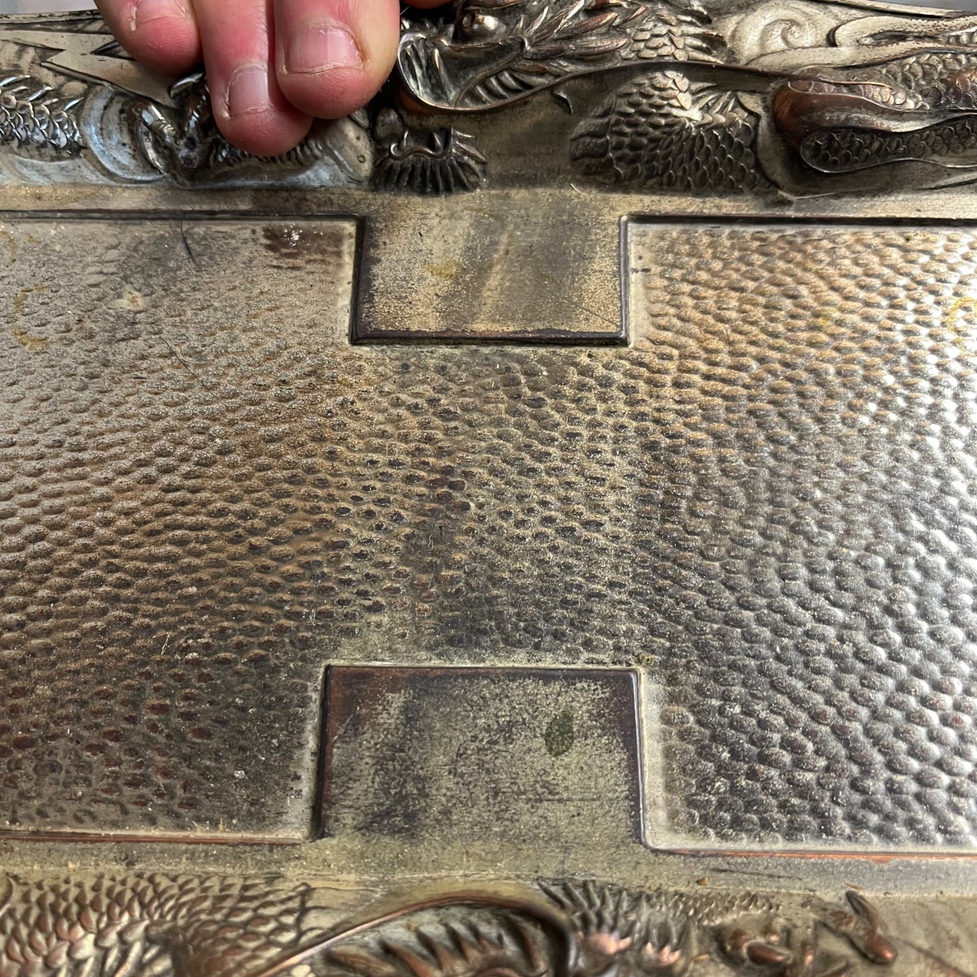 Vintage Japanese Nickel Plated Bronze Smoking Set Cigarette & Match Holder Tray