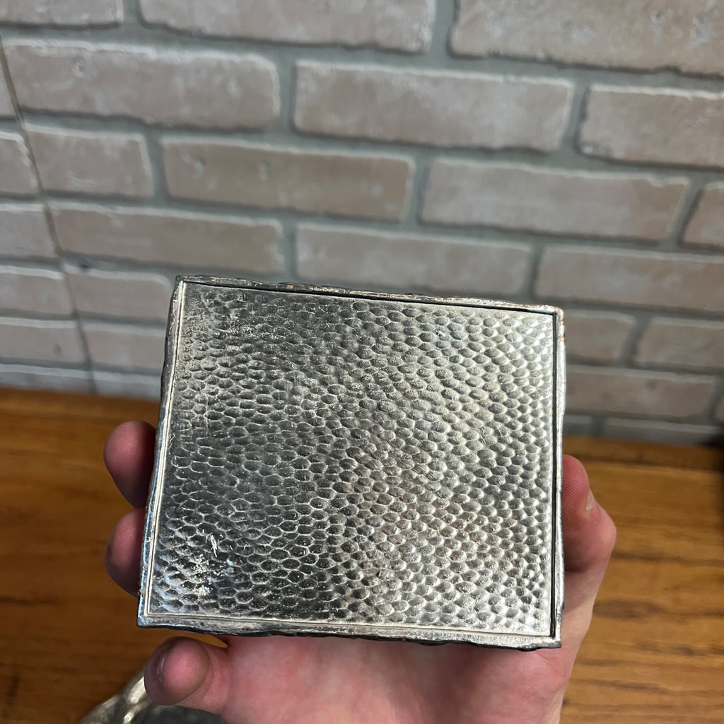 Vintage Japanese Nickel Plated Bronze Smoking Set Cigarette & Match Holder Tray