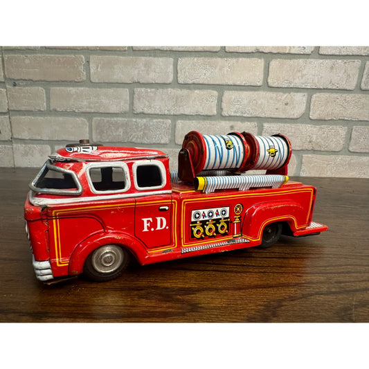 Vintage 60's Tin Friction Chief Fire Truck Toy Made In Japan