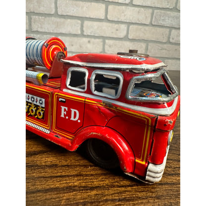 Vintage 60's Tin Friction Chief Fire Truck Toy Made In Japan