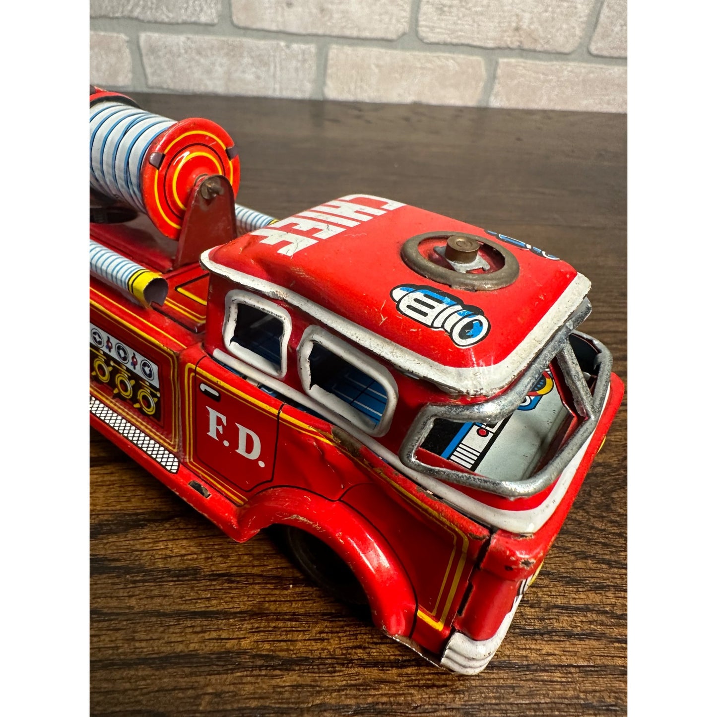 Vintage 60's Tin Friction Chief Fire Truck Toy Made In Japan