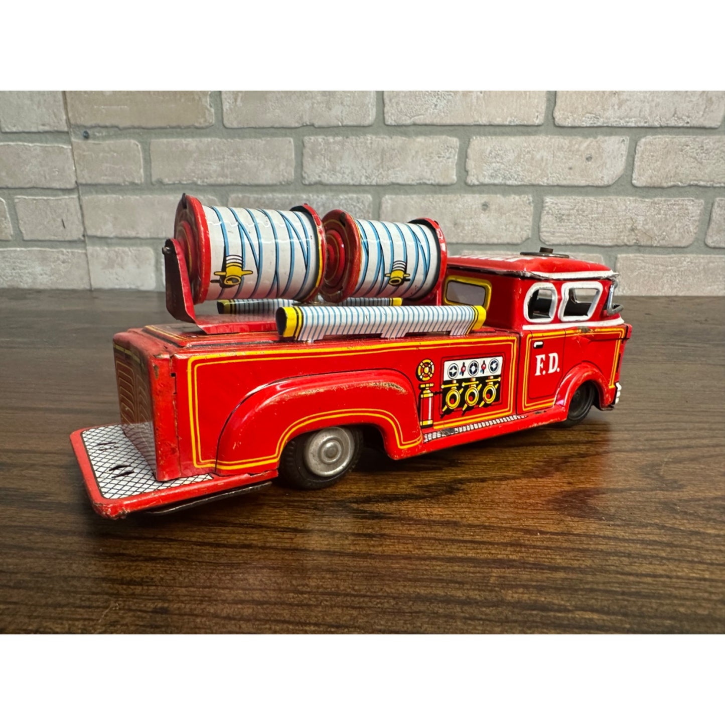 Vintage 60's Tin Friction Chief Fire Truck Toy Made In Japan